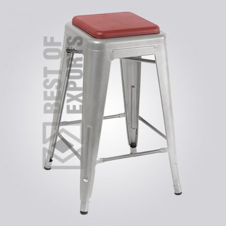 Tolix Grey Bar Stool With Leather Seat
