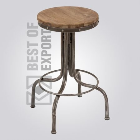 Round Bar Stool With Wooden Seat