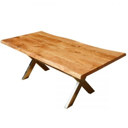 Industrial Cross Legs Solid Wood Live Edge Dining Table